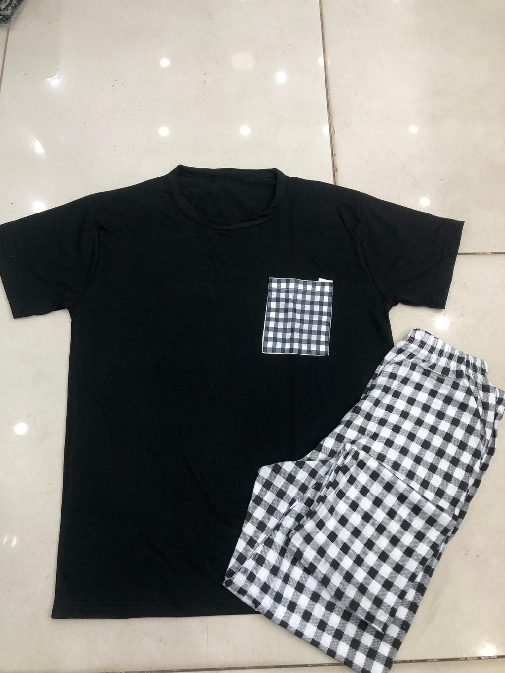 BLACK POCKET  DESIGN NIGHT DRESS IN COTTON FABRIC