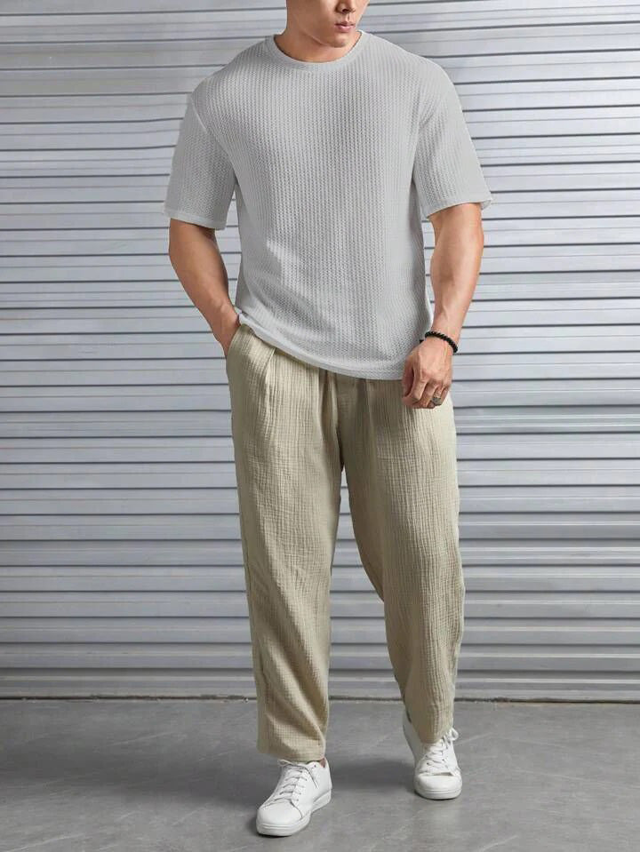 light grey  color Oversized Waffle Knit t shirt