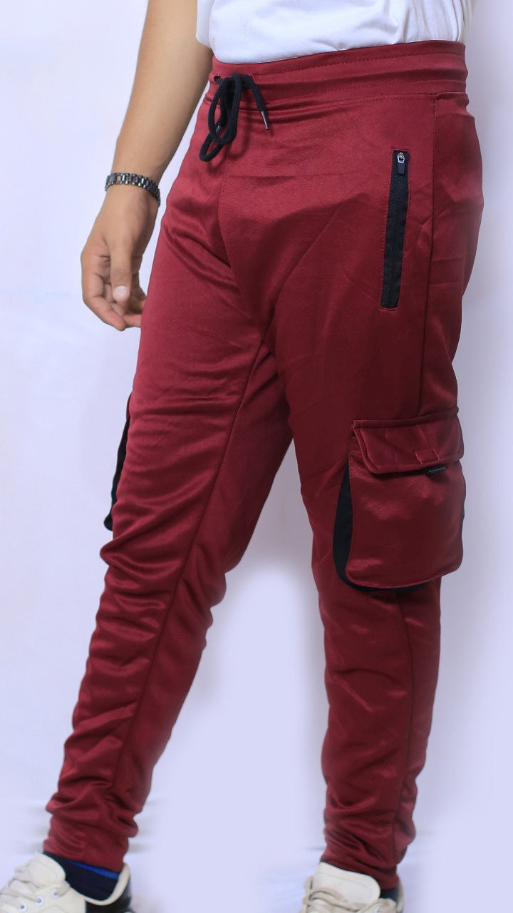 maroon  4 pocket Trousers in pc jersey fabric