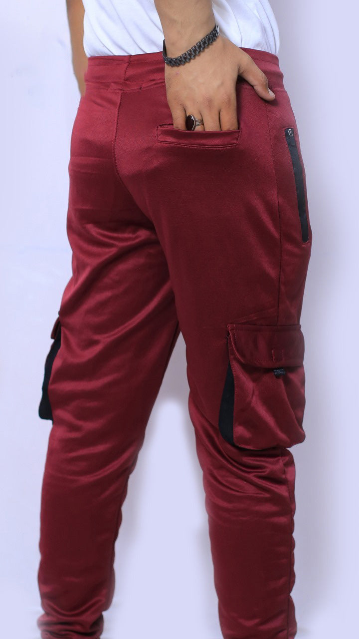 maroon  4 pocket Trousers in pc jersey fabric