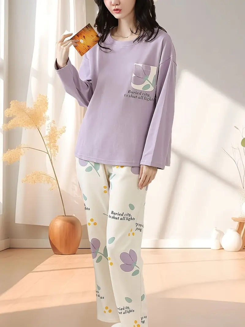 purple pocket design night suit premium fabric for girls and woman - M.H fashion 