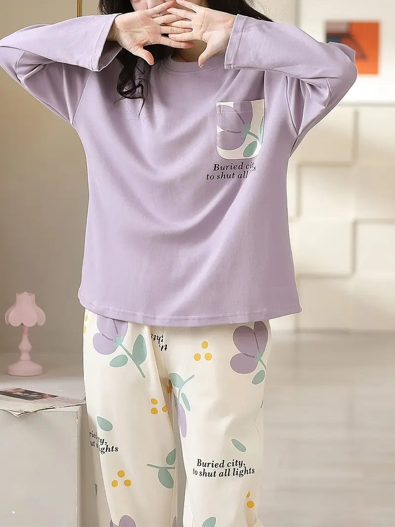 purple pocket design night suit premium fabric for girls and woman - M.H fashion 