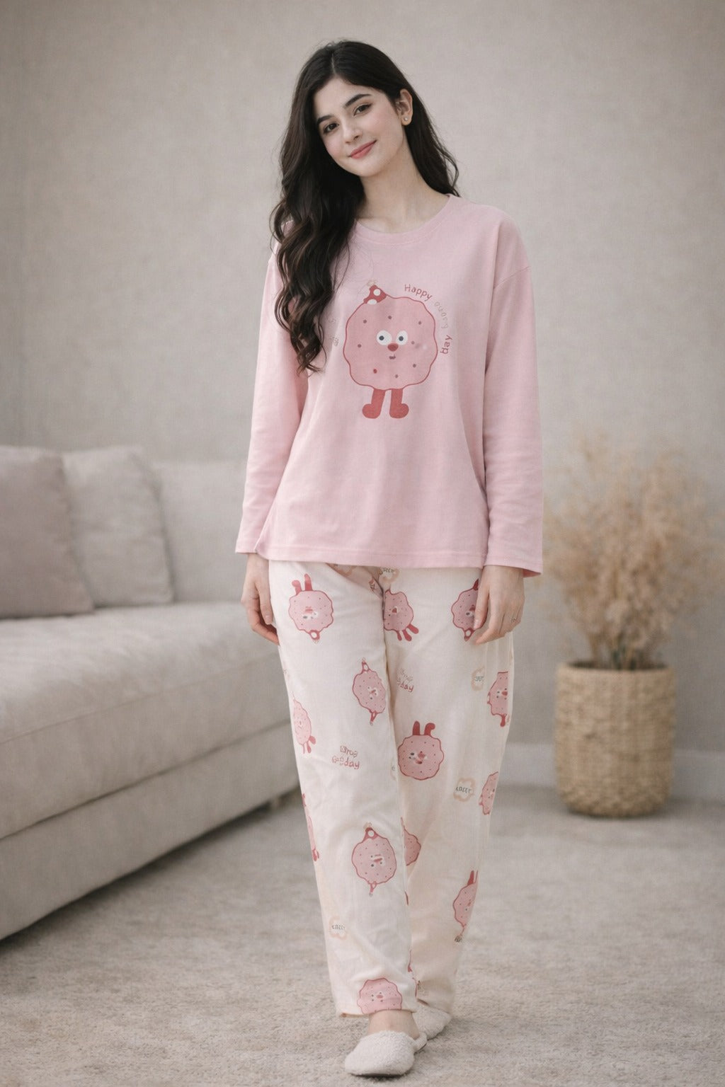 pink donut  design night suit premium fabric for girls and woman