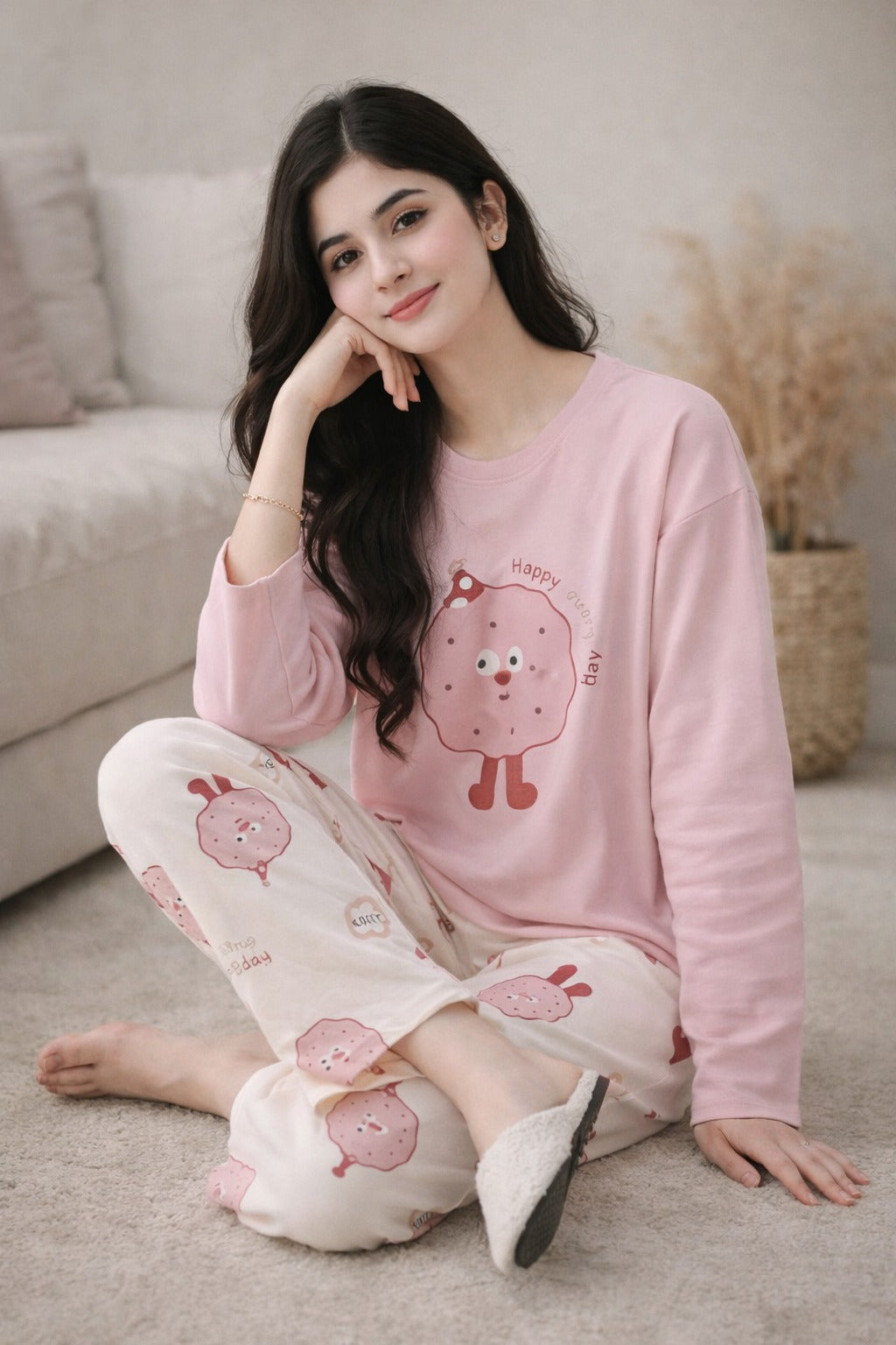 pink donut  design night suit premium fabric for girls and woman