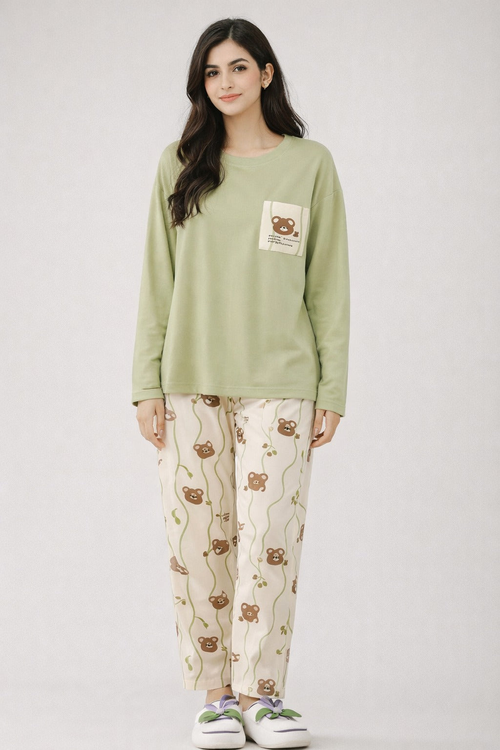 green bear design night suit premium fabric for girls and woman