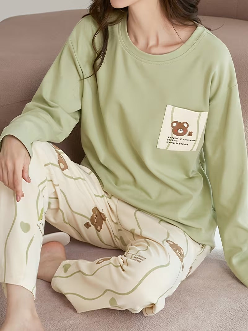green bear design night suit premium fabric for girls and woman