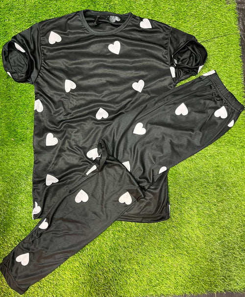 black color heart  nightsuit white heart printed in premium fabric f