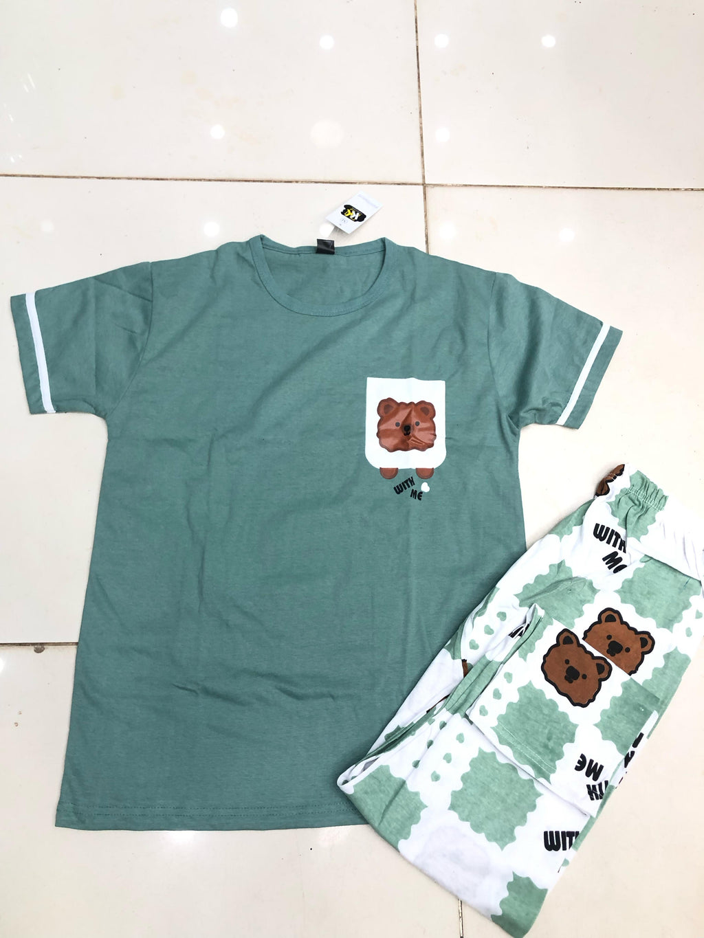 green pocket  design night suit premium fabric for girls and woman - M.H fashion 