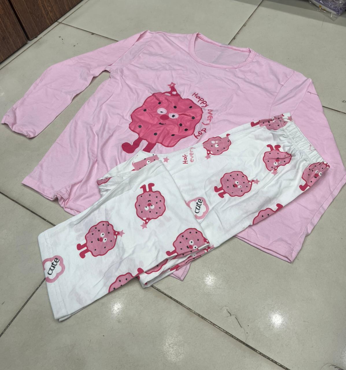 pink donut  design night suit premium fabric for girls and woman
