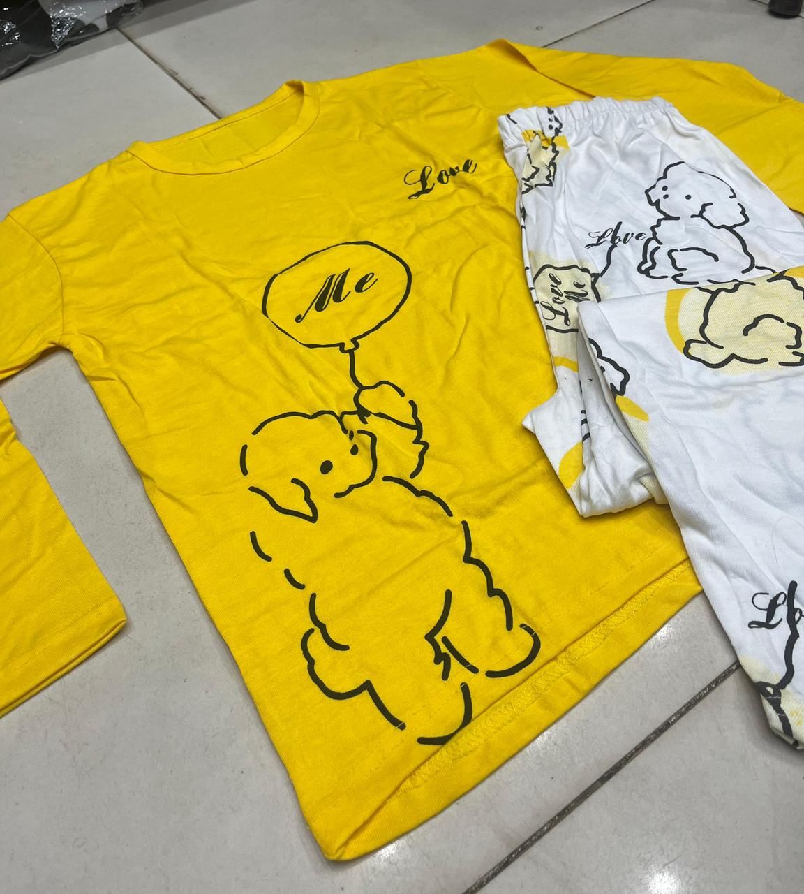 yellow love design night suit premium fabric for girls and woman