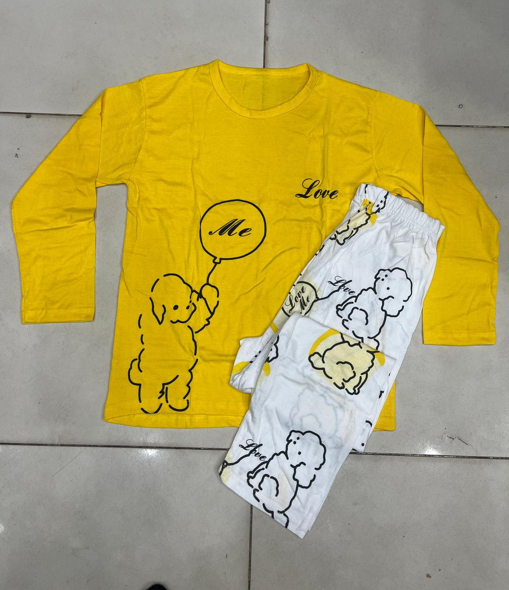 yellow love design night suit premium fabric for girls and woman