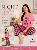 PINK COFFEE HALF design night suit premium fabric for girls and woman
