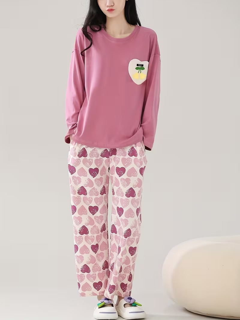 pink heart design night suit premium fabric for girls and woman
