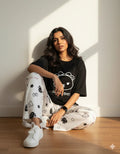 BLACK SMILE DESIGN NIGHT DRESS IN COTTON FABRIC - M.H fashion 