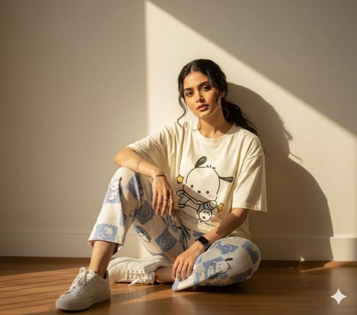 WHITE  PANDA DESIGN NIGHT DRESS IN COTTON FABRIC