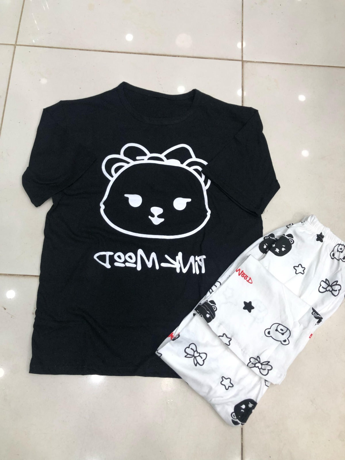 BLACK SMILE  DESIGN NIGHT DRESS IN COTTON FABRIC