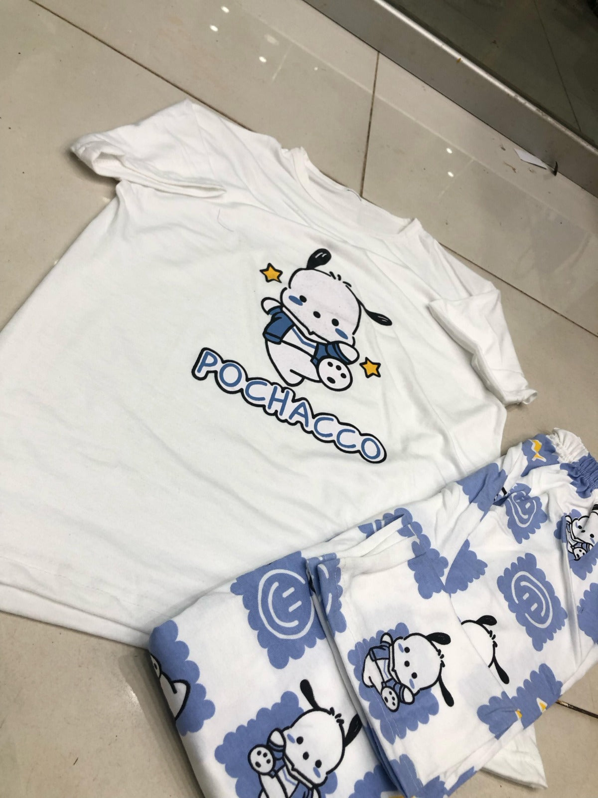 WHITE  PANDA DESIGN NIGHT DRESS IN COTTON FABRIC