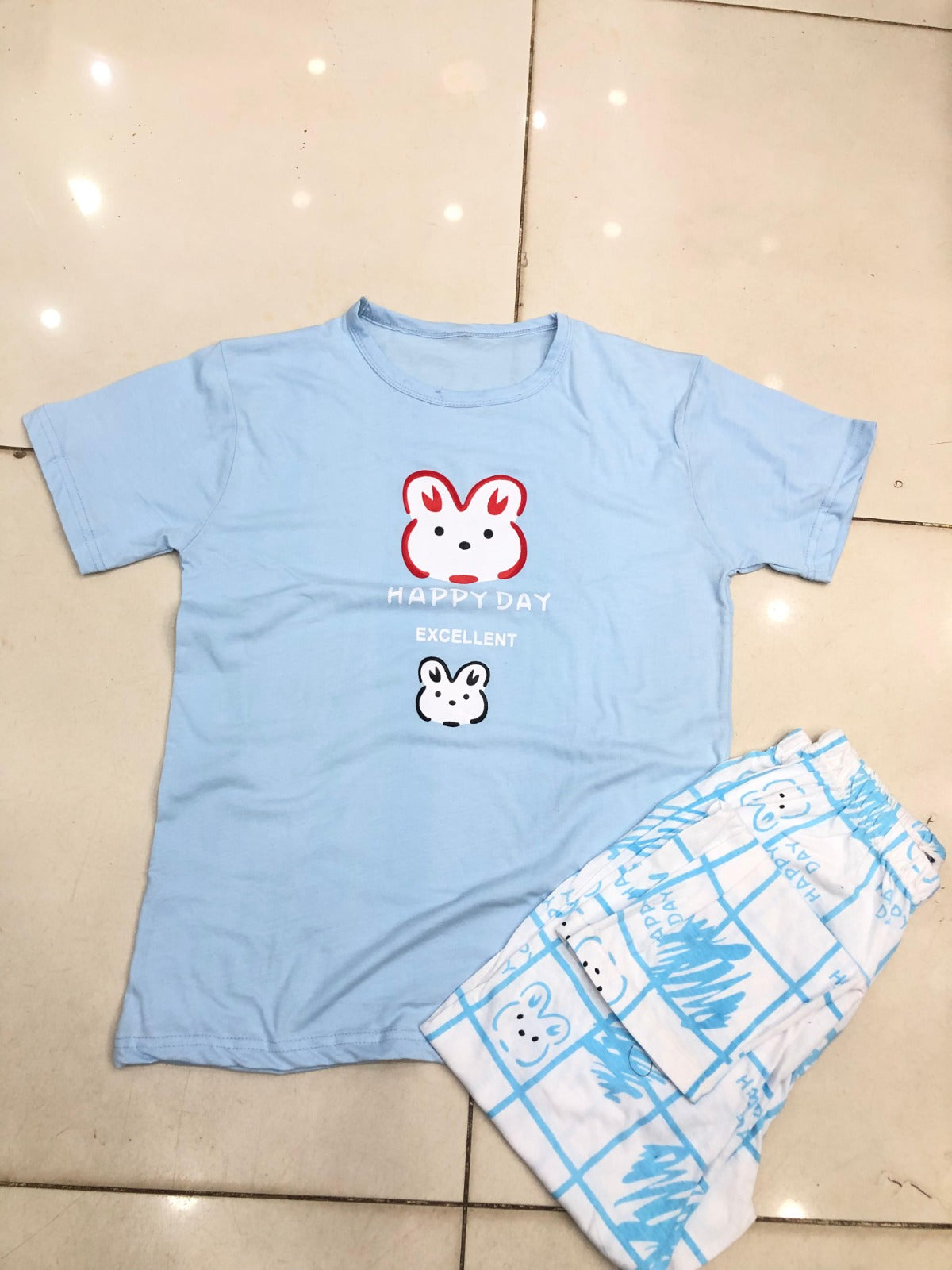 BLUE RABBID DESIGN NIGHT DRESS IN COTTON FABRIC