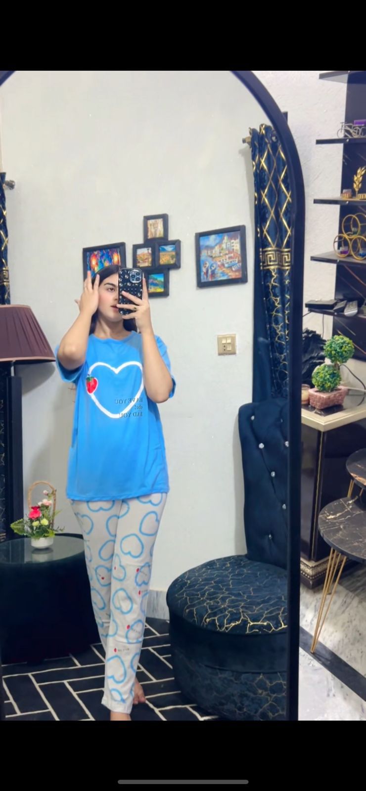 BLUE STOBERI  DESIGN NIGHT DRESS IN COTTON FABRIC