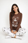 BROWN BEAR DESIGN NIGHT DRESS IN COTTON FABRIC