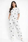 WHITE FLOWER DESIGN NIGHT DRESS IN COTTON FABRIC