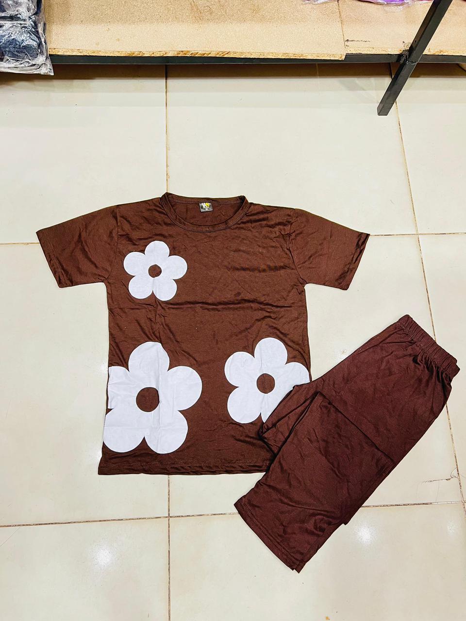BROWN FLOWER  DESIGN NIGHT DRESS IN COTTON FABRIC