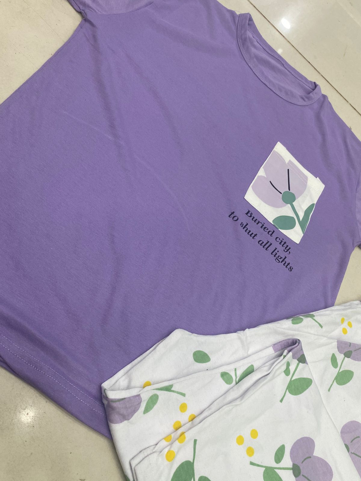 PURPLE WHITE FLOWER DESIGN NIGHT DRESS IN COTTON FABRIC