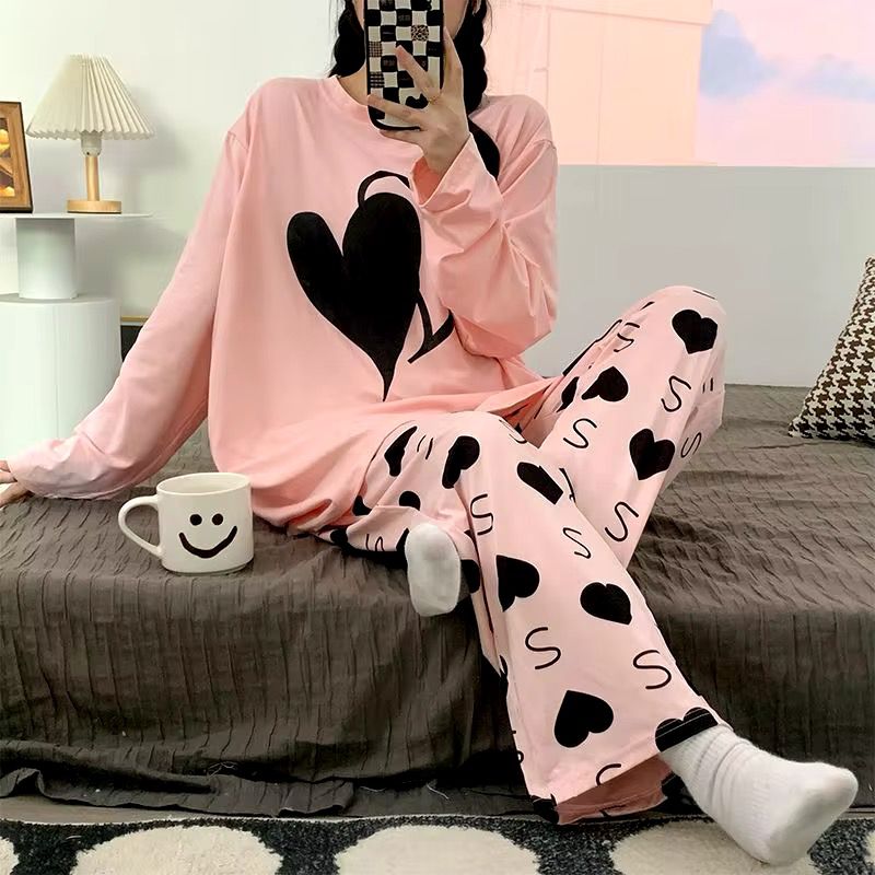PINK DOUBLE HEART PRINTED DESIGN NIGHT DRESS IN COTTON FABRIC
