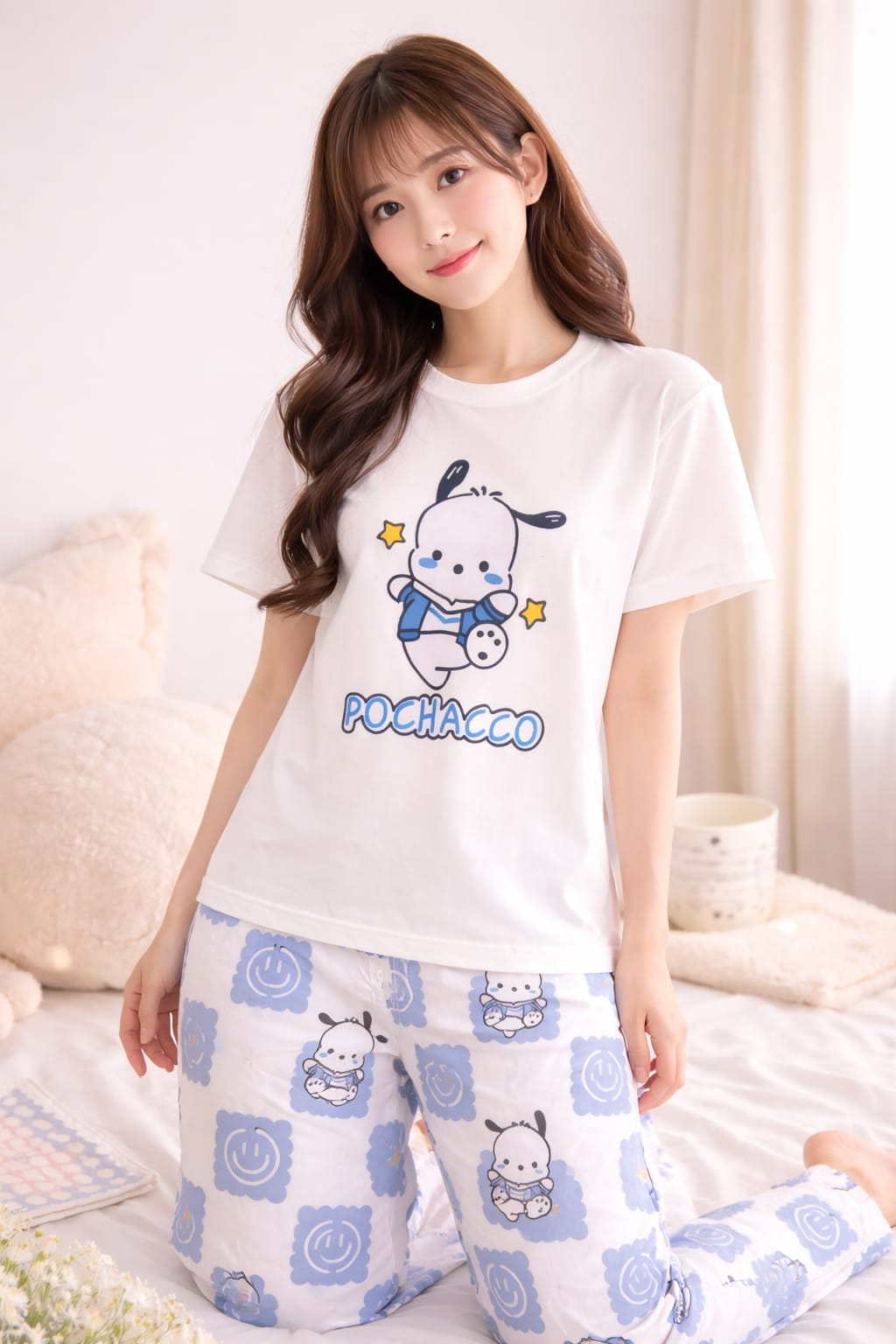 WHITE PANDA  DESIGN NIGHT DRESS IN COTTON FABRIC