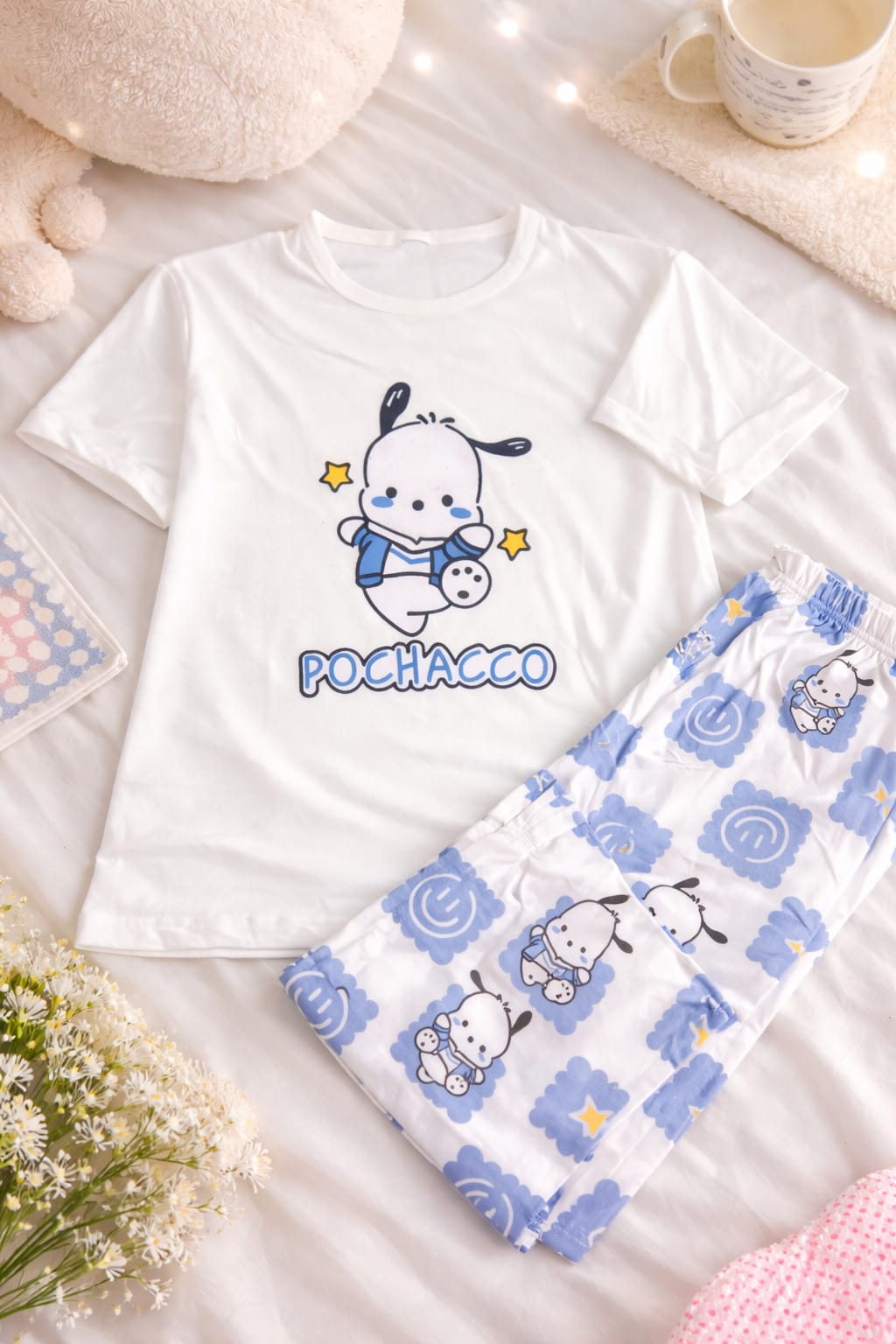 WHITE PANDA  DESIGN NIGHT DRESS IN COTTON FABRIC