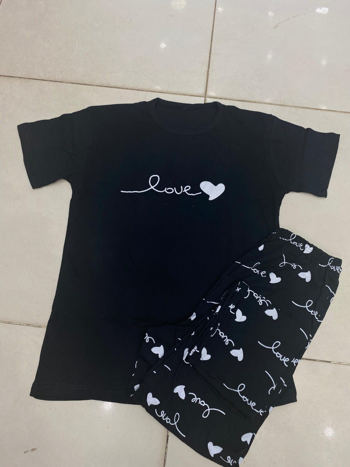 BLACK HEART AND LOVE   DESIGN NIGHT DRESS IN COTTON FABRIC