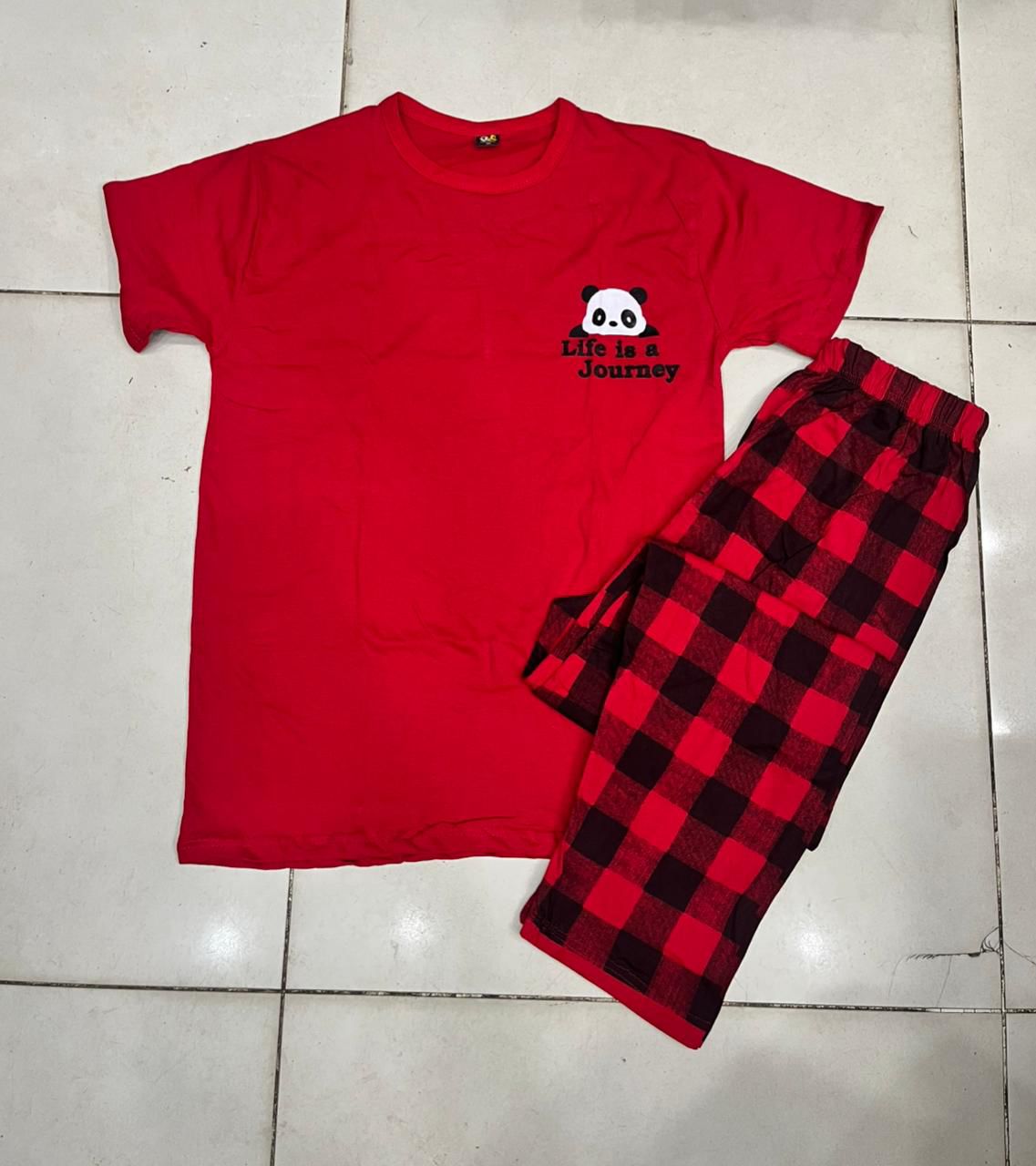 RED BEAR  HALF  DESIGN NIGHT DRESS IN COTTON FABRIC