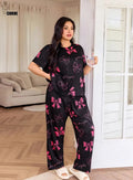 Black and pink flower design night suit premium fabric for girls and woman
