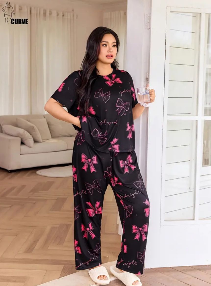 Black and pink flower design night suit premium fabric for girls and woman