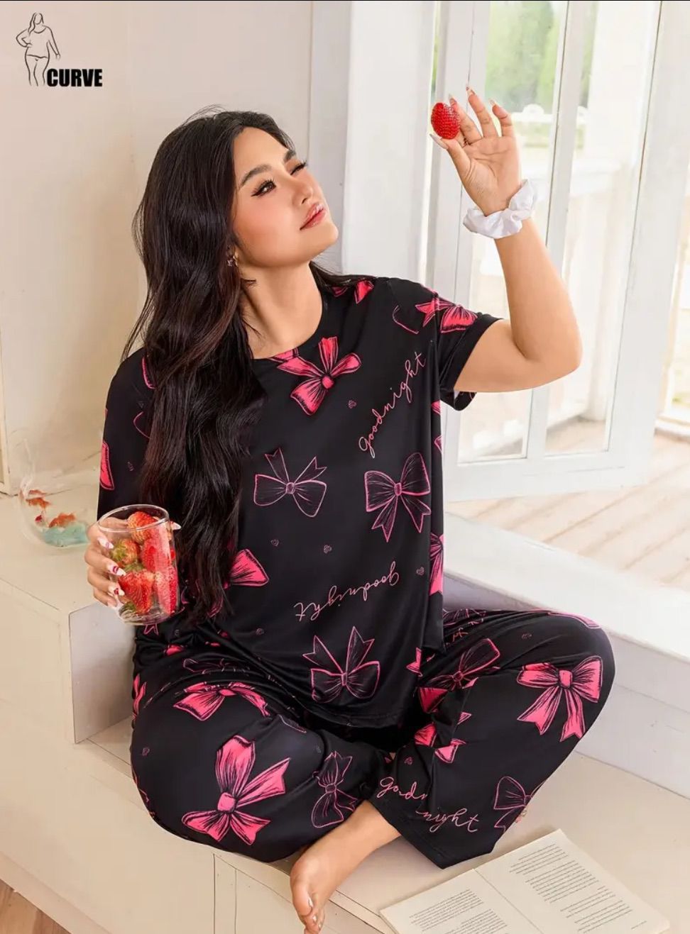 Black and pink flower design night suit premium fabric for girls and woman