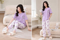 PURPLE LOVE  TROUSERS  NIGHT DRESS FLOWER PRINTED IN COTTON FABRIC