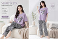 PURPLE BLACK TROUSERS  NIGHT DRESS FLOWER PRINTED IN COTTON FABRIC