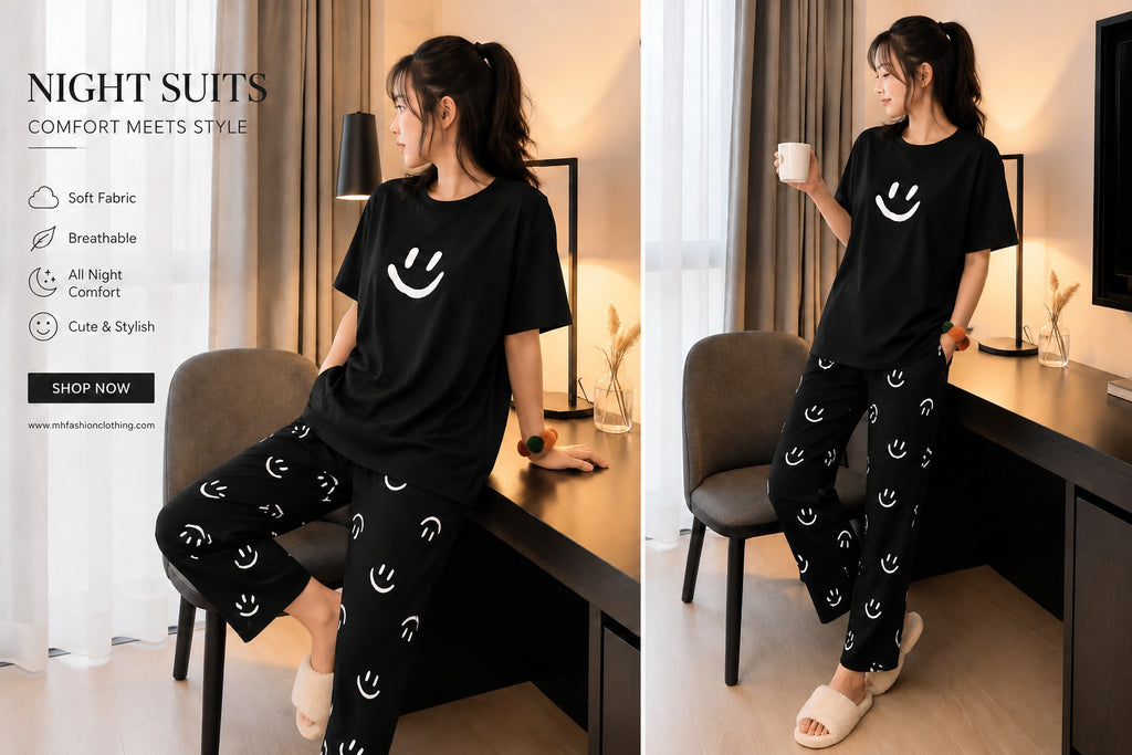 BLACK SMILE HALF  printed design night suit cotton jarsy