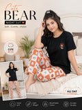 BLACK CUTE BEAR  happy bear design night suit premium fabric for girls and woman