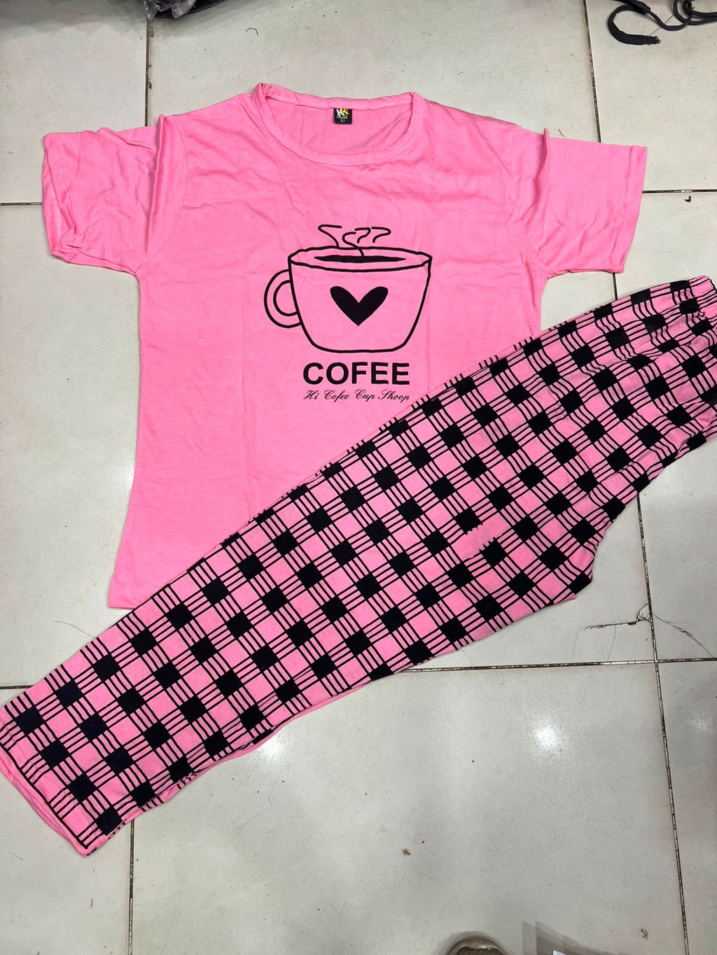 PINK COFFEE HALF design night suit premium fabric for girls and woman