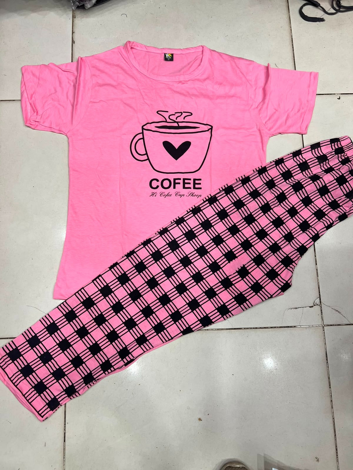 PINK COFFEE HALF design night suit premium fabric for girls and woman