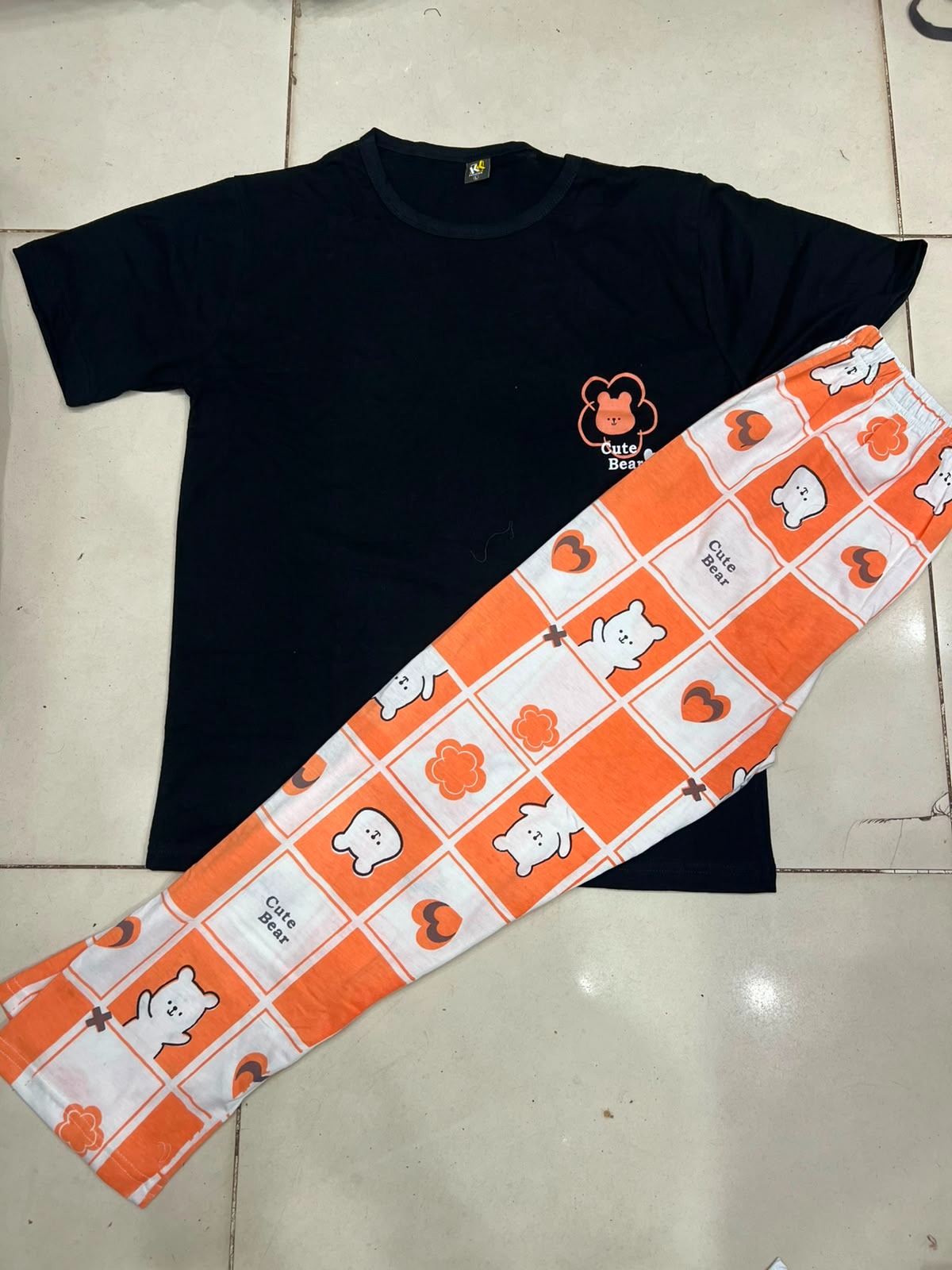 BLACK CUTE BEAR  happy bear design night suit premium fabric for girls and woman
