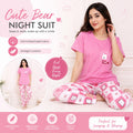 PINK CUTE BEAR   HALF design night suit premium fabric for girls and woman