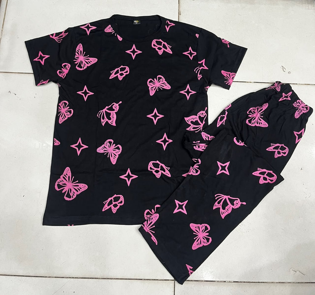 BLACK PINK BUTTER FLY  HALF design night suit premium fabric for girls and woman