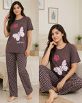 BROWN PFLOWER DESIGN NIGHT DRESS IN COTTON FABRIC