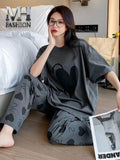 GREY DOUBLE HEART HALF NIGHTSUIT IN COTTON JARSY FABRIC COTTON